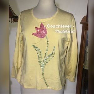 MICHAEL SIMON Embellished Knit Top Silk Blend L